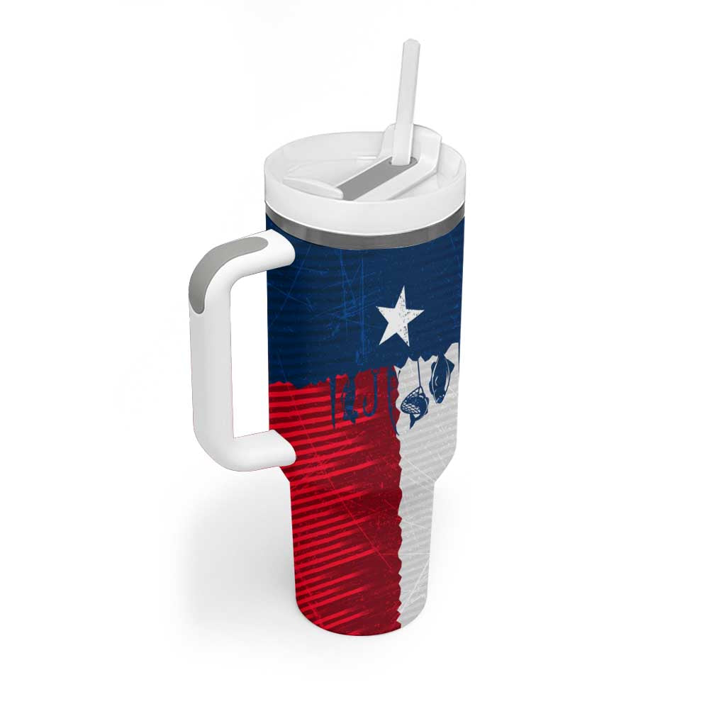 Flag Texas Fishing Tumbler With Handle Personalized Hanging Fish and Hooks Graphic - Wonder Print Shop