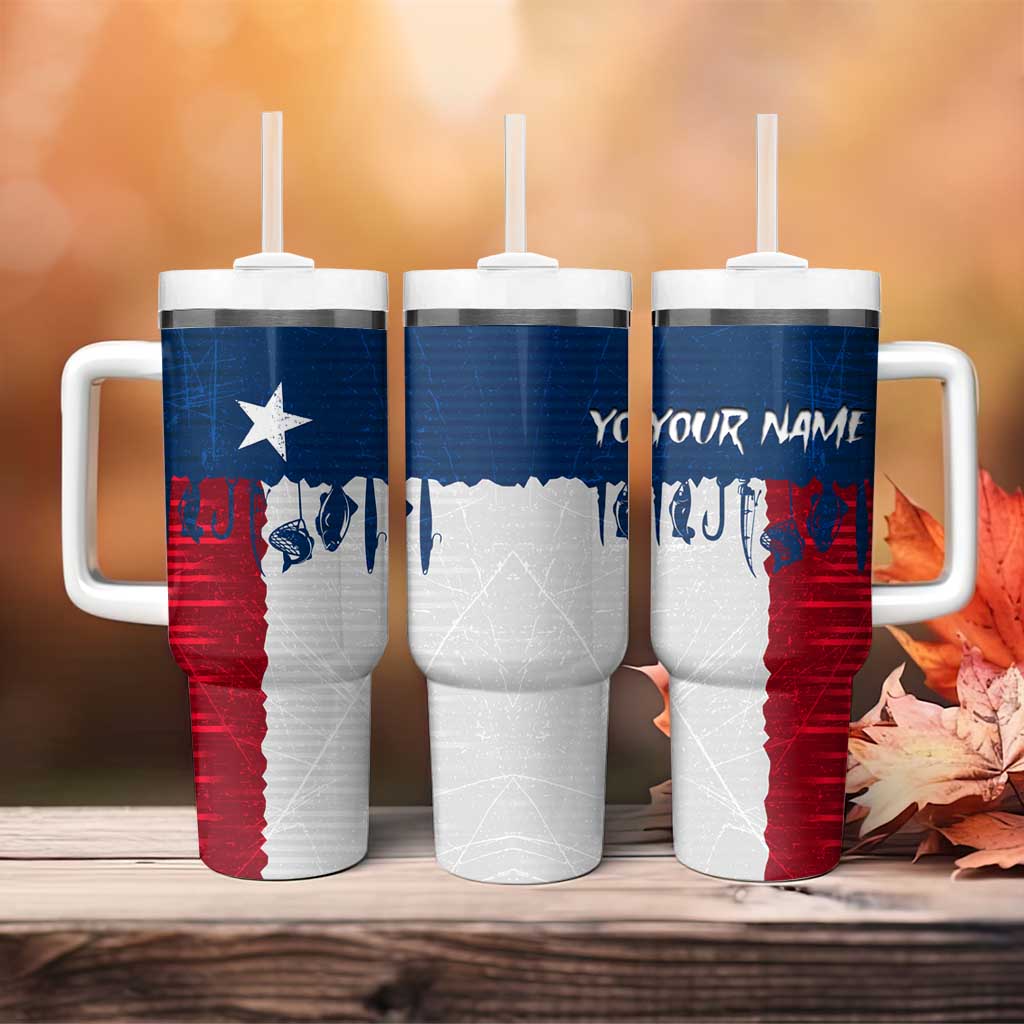 Flag Texas Fishing Tumbler With Handle Personalized Hanging Fish and Hooks Graphic - Wonder Print Shop