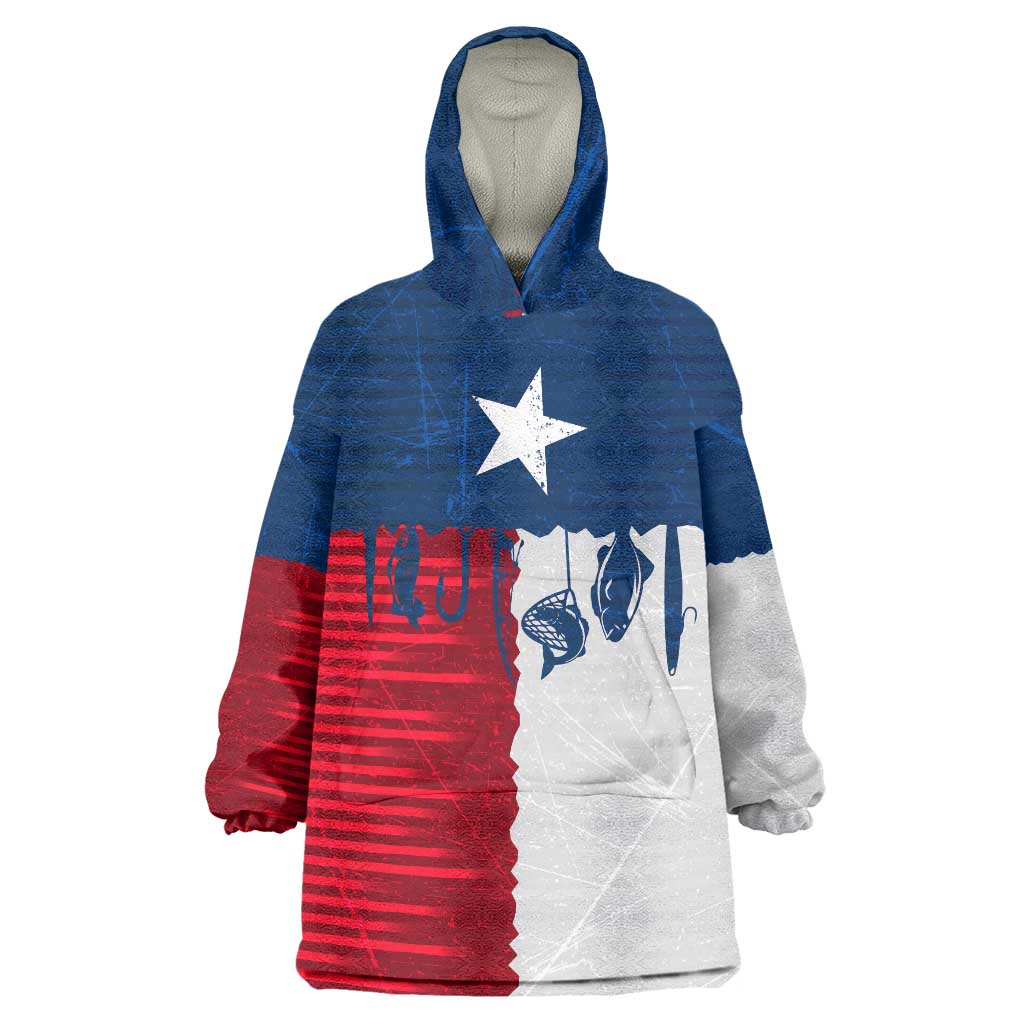 Flag Texas Fishing Wearable Blanket Hoodie Personalized Hanging Fish and Hooks Graphic - Wonder Print Shop