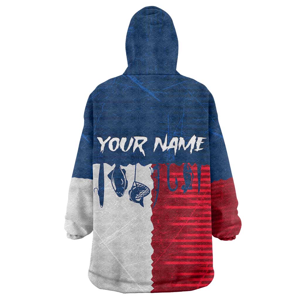 Flag Texas Fishing Wearable Blanket Hoodie Personalized Hanging Fish and Hooks Graphic - Wonder Print Shop