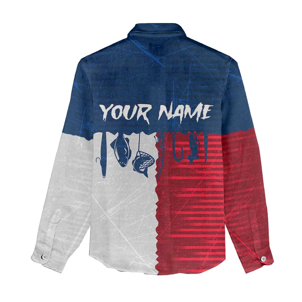 Flag Texas Fishing Women Casual Shirt Personalized Hanging Fish and Hooks Graphic - Wonder Print Shop