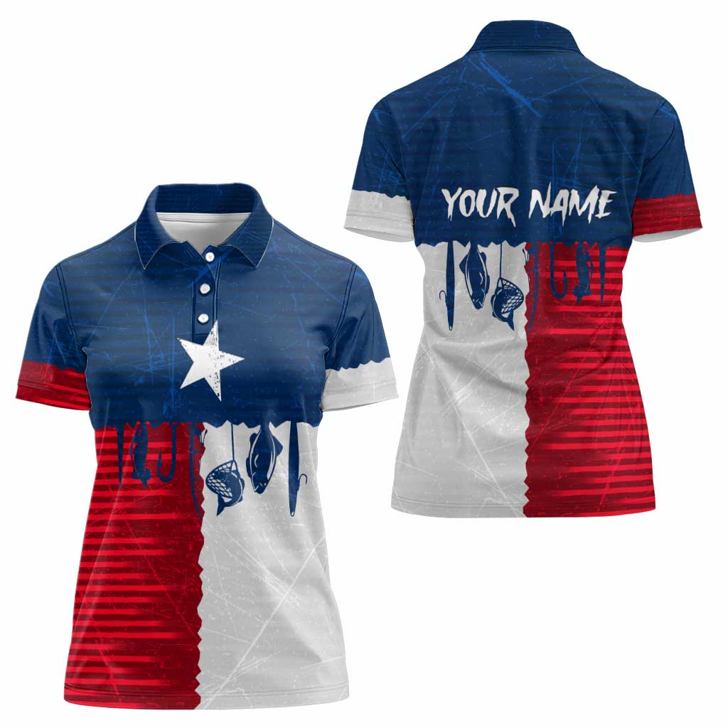 Flag Texas Fishing Women Polo Shirt Personalized Hanging Fish and Hooks Graphic - Wonder Print Shop