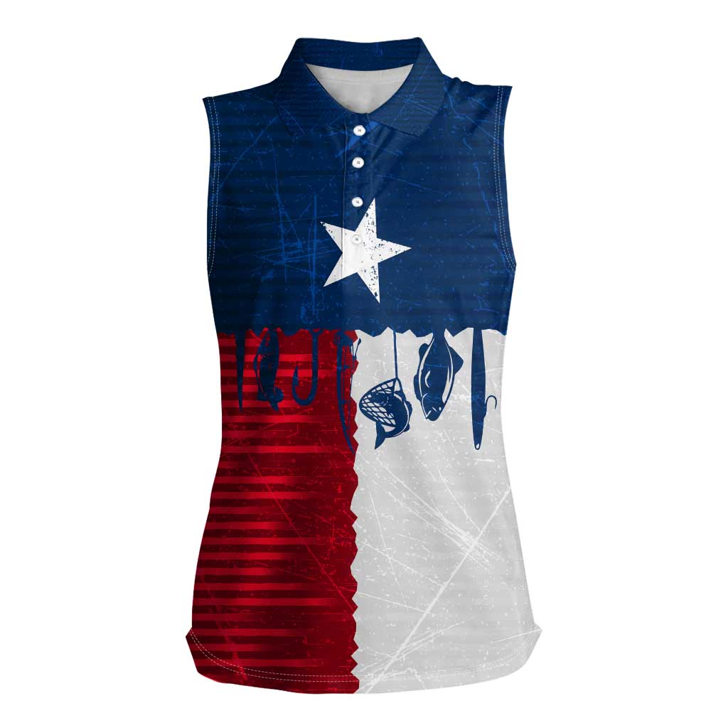 Flag Texas Fishing Women Sleeveless Polo Shirt Personalized Hanging Fish and Hooks Graphic - Wonder Print Shop