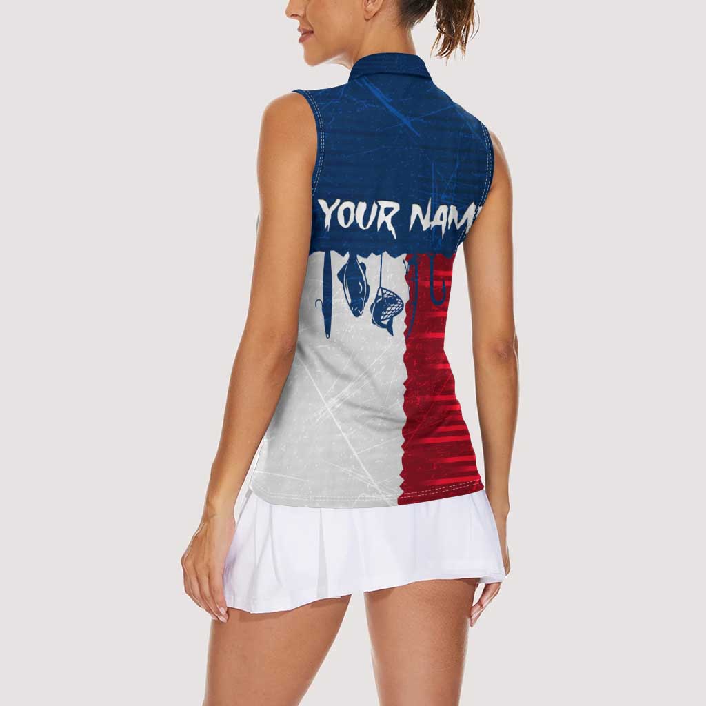 Flag Texas Fishing Women Sleeveless Polo Shirt Personalized Hanging Fish and Hooks Graphic - Wonder Print Shop