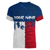 Flag Texas Fishing Women V-Neck T-Shirt Personalized Hanging Fish and Hooks Graphic - Wonder Print Shop