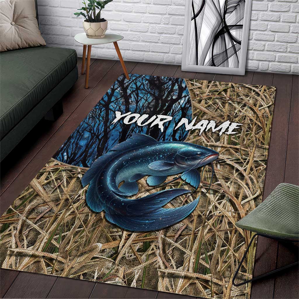 Catfish Fishing Personalized Area Rug Blue Bass and Camo Reeds Background - Wonder Print Shop