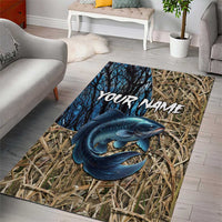 Catfish Fishing Personalized Area Rug Blue Bass and Camo Reeds Background - Wonder Print Shop