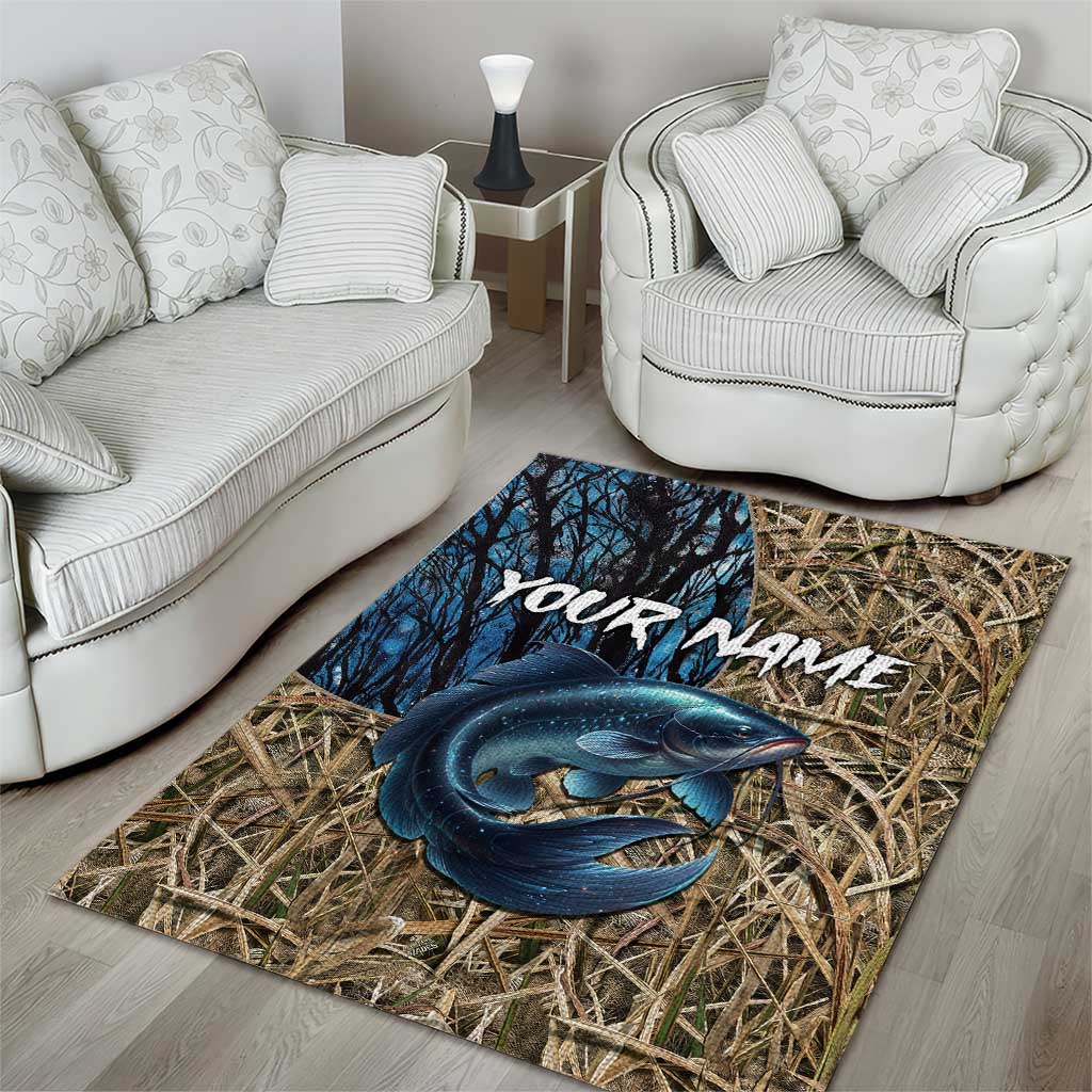 Catfish Fishing Personalized Area Rug Blue Bass and Camo Reeds Background - Wonder Print Shop
