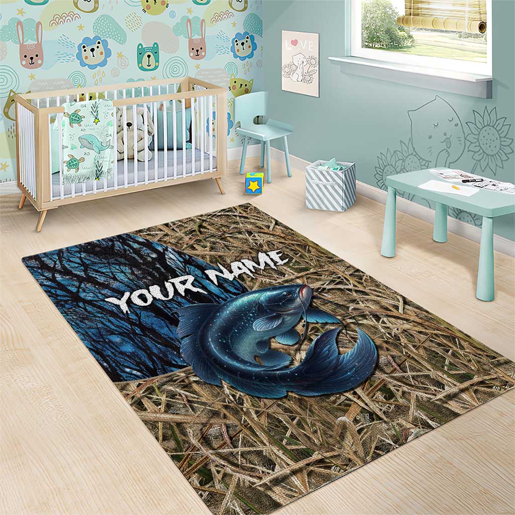 Catfish Fishing Personalized Area Rug Blue Bass and Camo Reeds Background - Wonder Print Shop