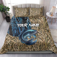 Catfish Fishing Personalized Bedding Set Blue Bass and Camo Reeds Background - Wonder Print Shop