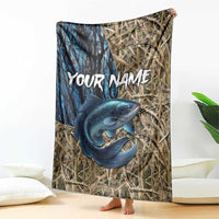 Catfish Fishing Personalized Blanket Blue Bass and Camo Reeds Background - Wonder Print Shop