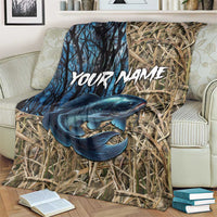 Catfish Fishing Personalized Blanket Blue Bass and Camo Reeds Background - Wonder Print Shop