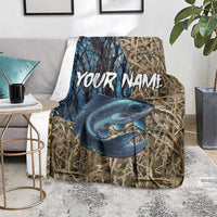 Catfish Fishing Personalized Blanket Blue Bass and Camo Reeds Background - Wonder Print Shop