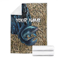 Catfish Fishing Personalized Blanket Blue Bass and Camo Reeds Background - Wonder Print Shop