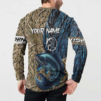 Catfish Fishing Personalized Button Sweatshirt Blue Bass and Camo Reeds Background - Wonder Print Shop