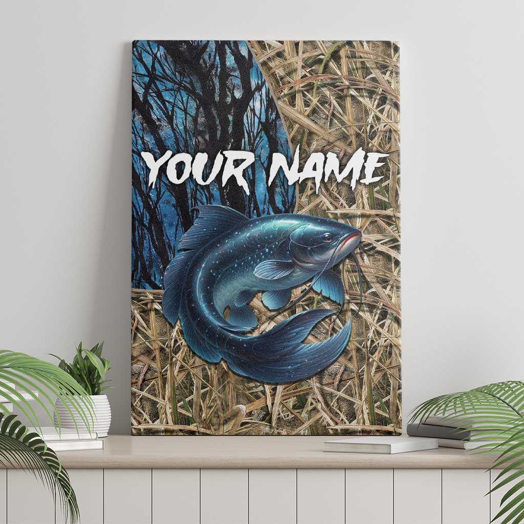 Catfish Fishing Personalized Canvas Wall Art Blue Bass and Camo Reeds Background - Wonder Print Shop