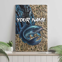 Catfish Fishing Personalized Canvas Wall Art Blue Bass and Camo Reeds Background - Wonder Print Shop