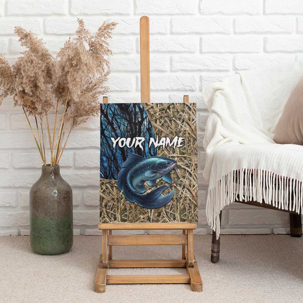 Catfish Fishing Personalized Canvas Wall Art Blue Bass and Camo Reeds Background - Wonder Print Shop