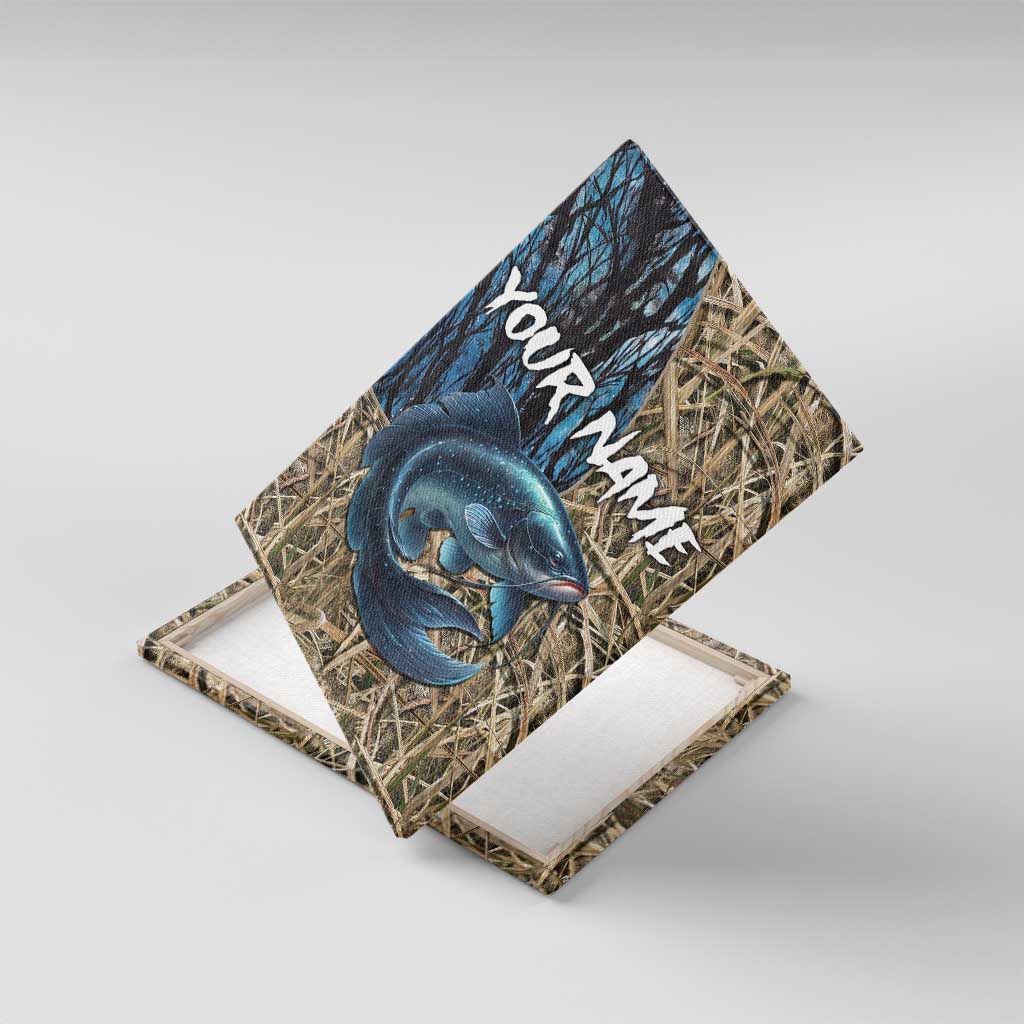 Catfish Fishing Personalized Canvas Wall Art Blue Bass and Camo Reeds Background - Wonder Print Shop