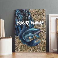 Catfish Fishing Personalized Canvas Wall Art Blue Bass and Camo Reeds Background - Wonder Print Shop