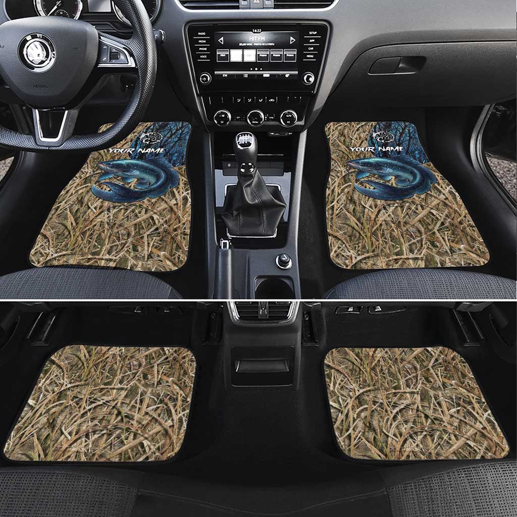 Catfish Fishing Personalized Car Mats Blue Bass and Camo Reeds Background - Wonder Print Shop