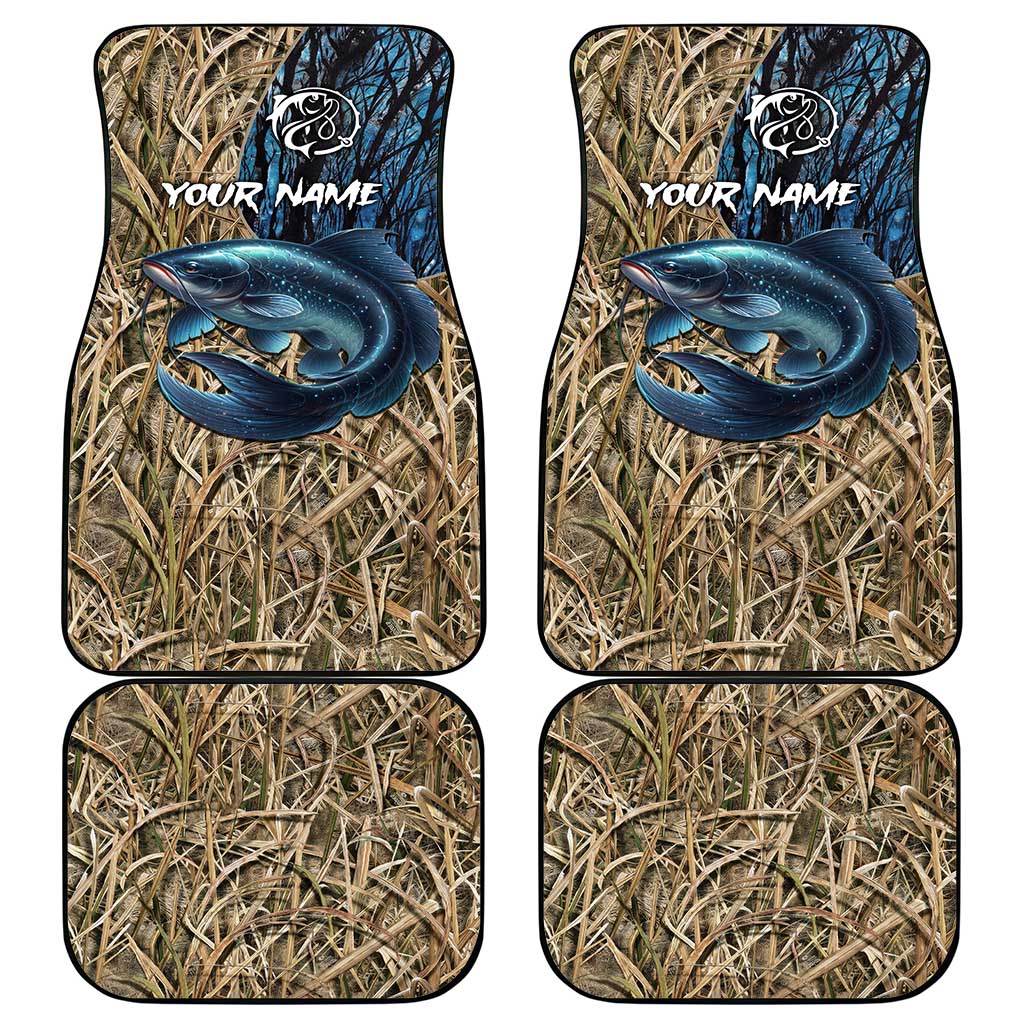 Catfish Fishing Personalized Car Mats Blue Bass and Camo Reeds Background - Wonder Print Shop