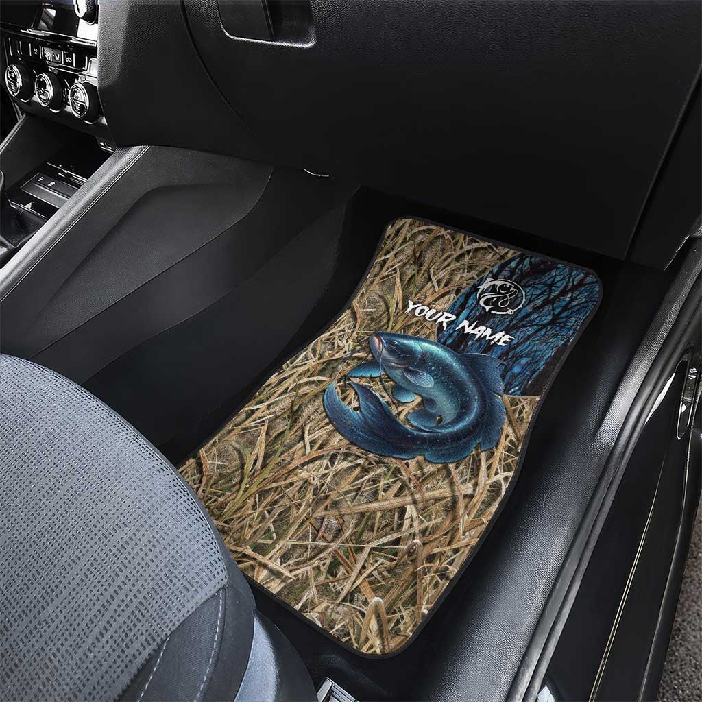 Catfish Fishing Personalized Car Mats Blue Bass and Camo Reeds Background - Wonder Print Shop