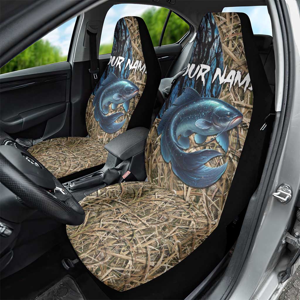 Catfish Fishing Personalized Car Seat Cover Blue Bass and Camo Reeds Background - Wonder Print Shop