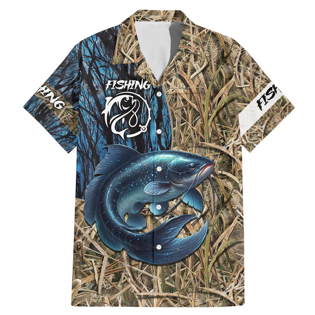 Catfish Fishing Personalized Family Matching Mermaid Dress and Hawaiian Shirt Blue Bass and Camo Reeds Background - Wonder Print Shop