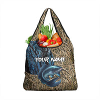 Catfish Fishing Personalized Grocery Bag Blue Bass and Camo Reeds Background - Wonder Print Shop