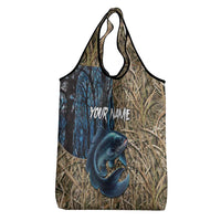 Catfish Fishing Personalized Grocery Bag Blue Bass and Camo Reeds Background - Wonder Print Shop