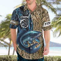 Catfish Fishing Personalized Hawaiian Shirt Blue Bass and Camo Reeds Background - Wonder Print Shop