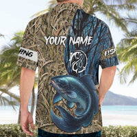 Catfish Fishing Personalized Hawaiian Shirt Blue Bass and Camo Reeds Background - Wonder Print Shop