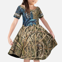 Catfish Fishing Personalized Kid Short Sleeve Dress Blue Bass and Camo Reeds Background - Wonder Print Shop