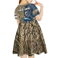 Catfish Fishing Personalized Kid Short Sleeve Dress Blue Bass and Camo Reeds Background - Wonder Print Shop