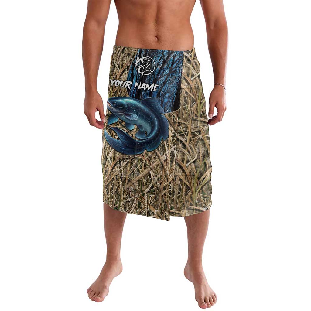 Catfish Fishing Personalized Lavalava Blue Bass and Camo Reeds Background - Wonder Print Shop
