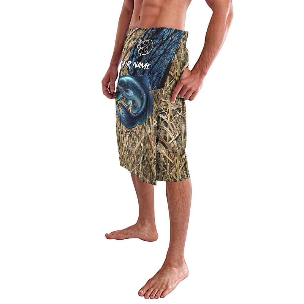Catfish Fishing Personalized Lavalava Blue Bass and Camo Reeds Background - Wonder Print Shop