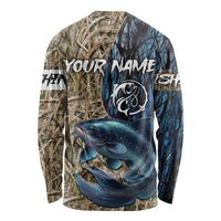Catfish Fishing Personalized Long Sleeve Shirt Blue Bass and Camo Reeds Background - Wonder Print Shop