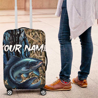Catfish Fishing Personalized Luggage Cover Blue Bass and Camo Reeds Background - Wonder Print Shop