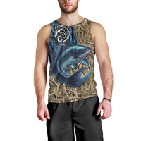 Catfish Fishing Personalized Men Tank Top Blue Bass and Camo Reeds Background - Wonder Print Shop