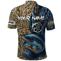 Catfish Fishing Personalized Polo Shirt Blue Bass and Camo Reeds Background - Wonder Print Shop