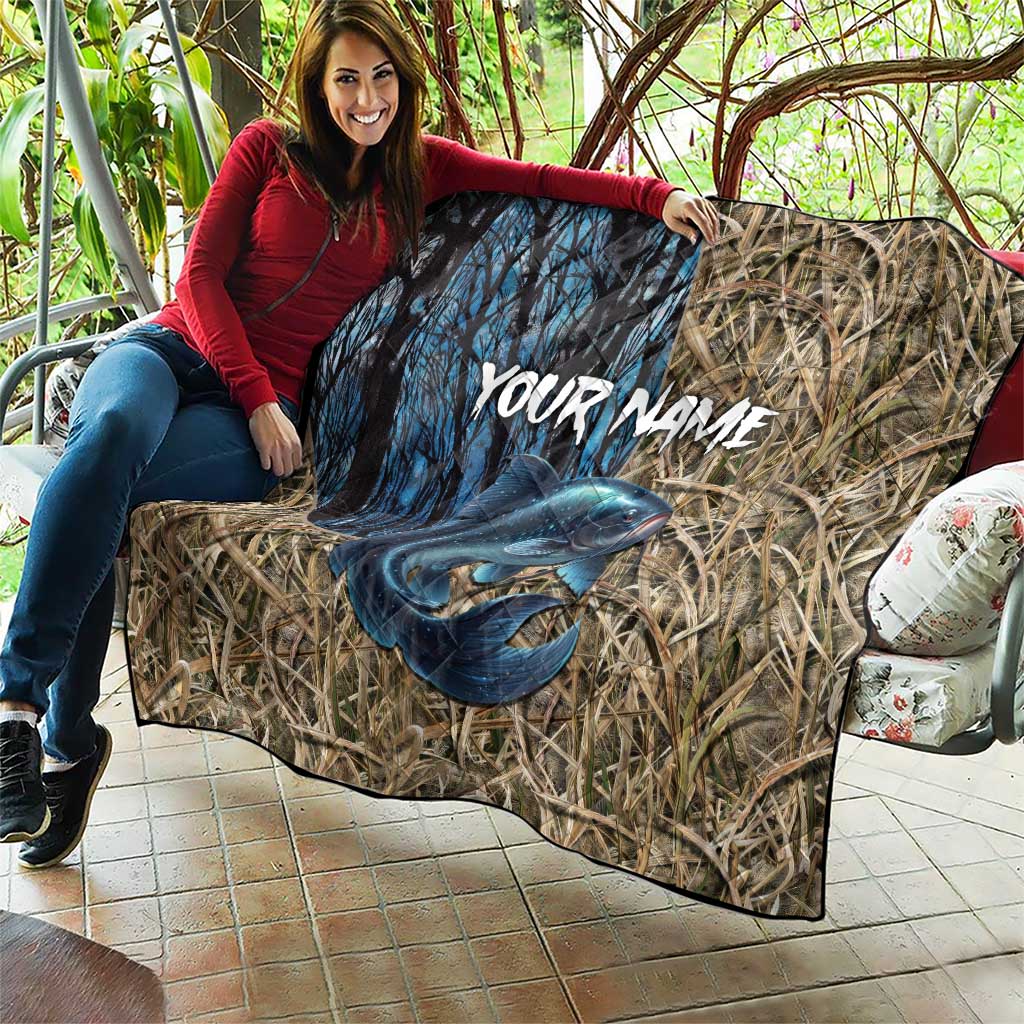 Catfish Fishing Personalized Quilt Blue Bass and Camo Reeds Background - Wonder Print Shop
