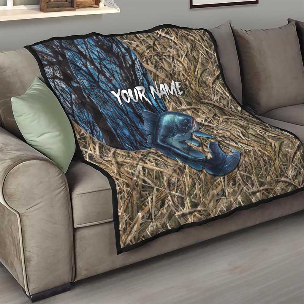 Catfish Fishing Personalized Quilt Blue Bass and Camo Reeds Background - Wonder Print Shop