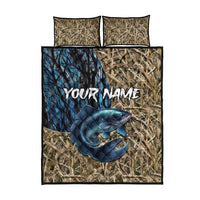 Catfish Fishing Personalized Quilt Bed Set Blue Bass and Camo Reeds Background - Wonder Print Shop
