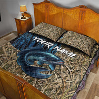 Catfish Fishing Personalized Quilt Bed Set Blue Bass and Camo Reeds Background - Wonder Print Shop