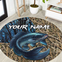 Catfish Fishing Personalized Round Carpet Blue Bass and Camo Reeds Background - Wonder Print Shop