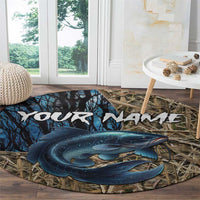 Catfish Fishing Personalized Round Carpet Blue Bass and Camo Reeds Background - Wonder Print Shop