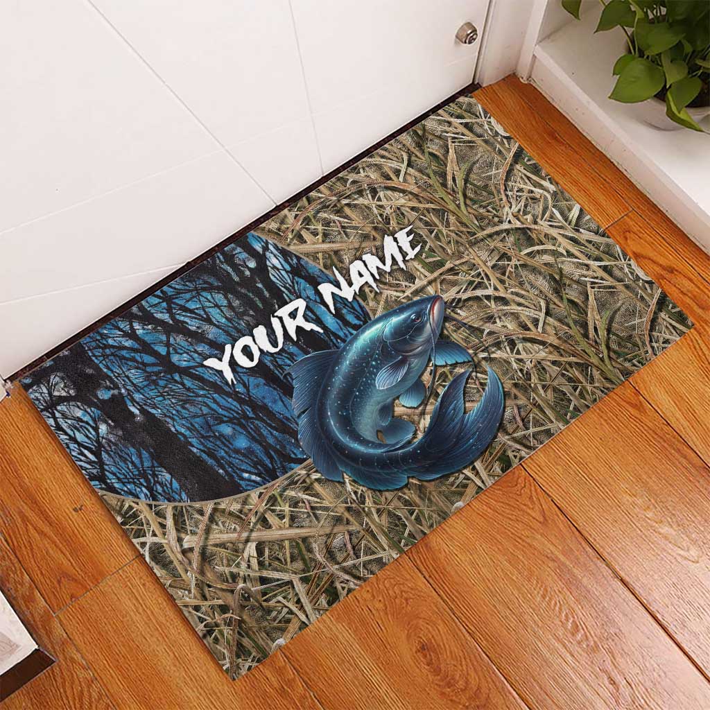 Catfish Fishing Personalized Rubber Doormat Blue Bass and Camo Reeds Background - Wonder Print Shop