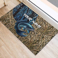 Catfish Fishing Personalized Rubber Doormat Blue Bass and Camo Reeds Background - Wonder Print Shop