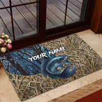 Catfish Fishing Personalized Rubber Doormat Blue Bass and Camo Reeds Background - Wonder Print Shop